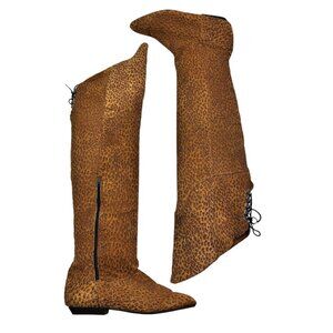Vintage 80's Suede/Leather Animal Print Over The Knee Pointed Toe Boots Size 8